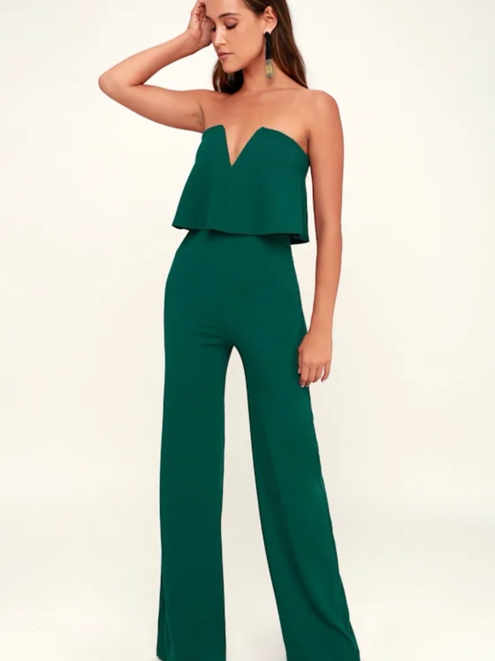 Lulus Power of Love Emerald Green Strapless Jumpsuit